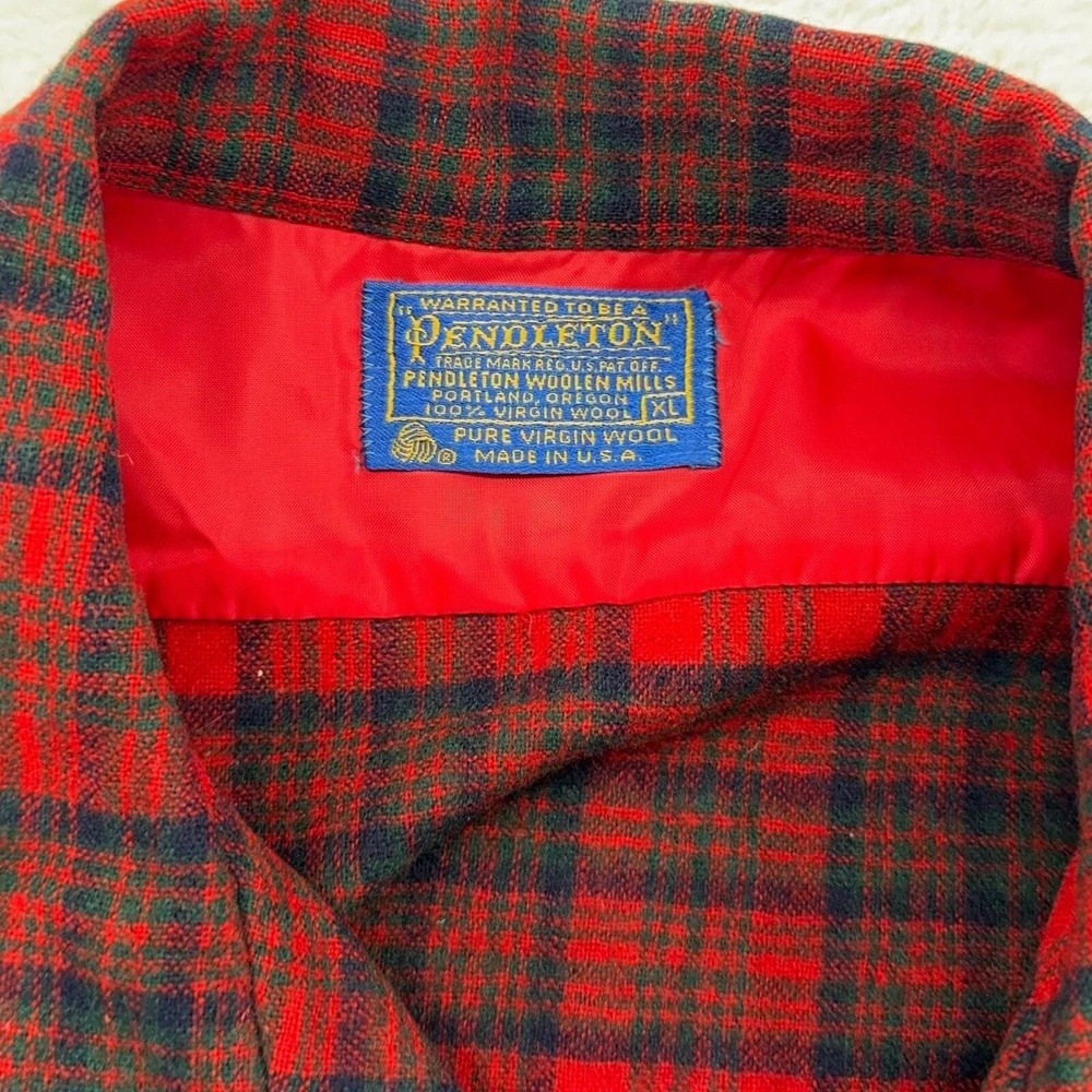 vtg 60s PENDLETON LOOP COLLAR RED PLAID WOOL SHIR… - image 6